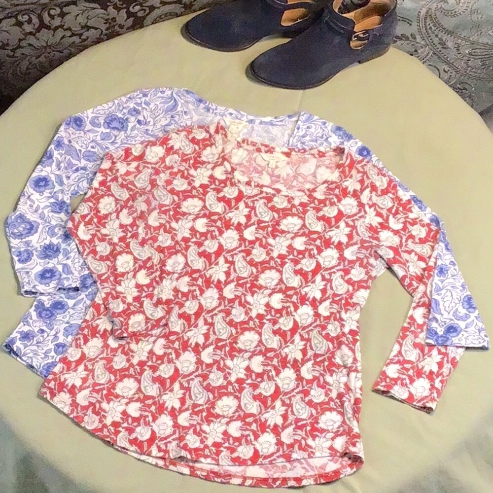 🍀 LUCKY BRAND 2 Botanical Print 3/4 Sleeve Scoop Hemline Tees Sz.S - Picture 7 of 8